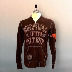 Blac Label 68 Full Zip Streetwear Graphic Sweatshirt in Brown